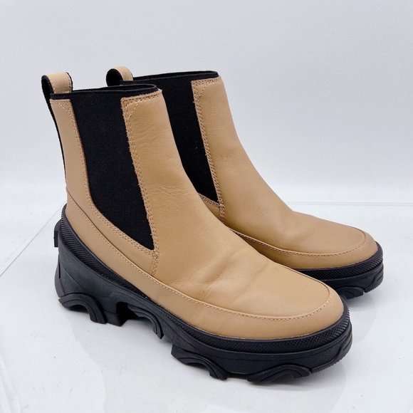 Sorel Brex Waterproof Platform Heel Chelsea Boot Bootie Tawny Buff / Black US 8 - Picture 2 of 11